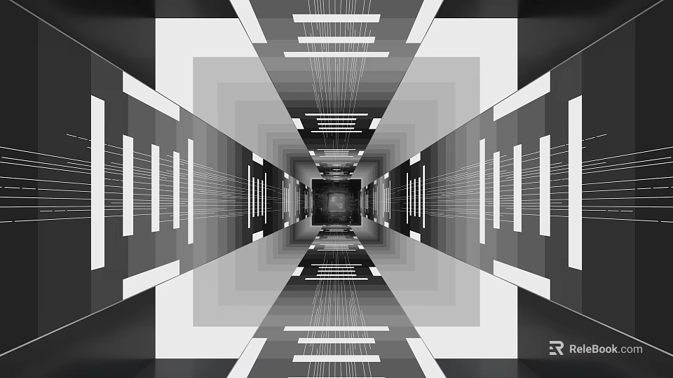 Abstract Black And White Geometric Tunnel Design With Symmetric Linear Patterns And Depth 3d model 