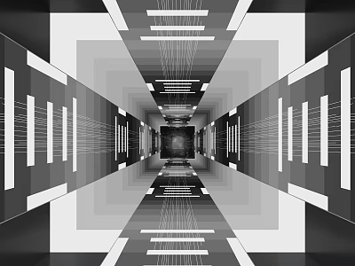 Abstract Black And White Geometric Tunnel Design With Symmetric Linear Patterns And Depth 3d model
