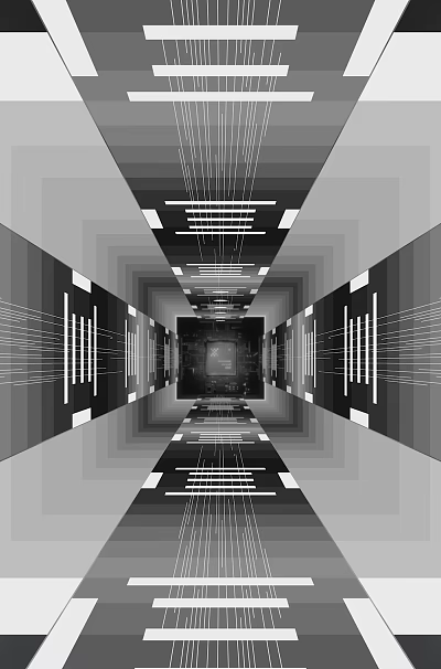 Abstract Black And White Geometric Tunnel Design With Symmetric Linear Patterns And Depth 3d model