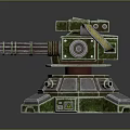 Green Camouflage Mechanical Turret With Dual Barrels And Armored Base