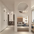 Modern Kids Room With White Circular Window Storage Cabinets Bed Bookshelf And Green Plants