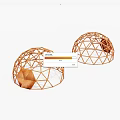 Two Wooden Hemispherical Frame Structures With Geometric Lines And Decorative Design 3d model