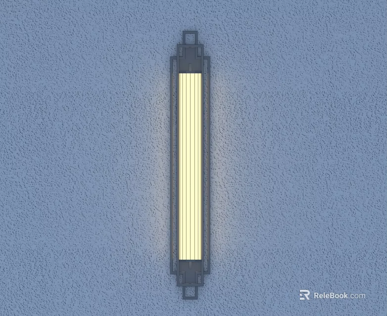 Modern Long Strip Wall Lamp Illuminated With Sleek Design On Blue Textured Wall 3d model 
