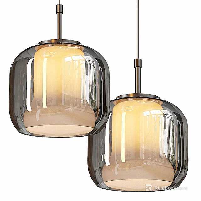 Two Modern Glass Pendant Lights With Translucent Shades And Warm Glow 3d model 