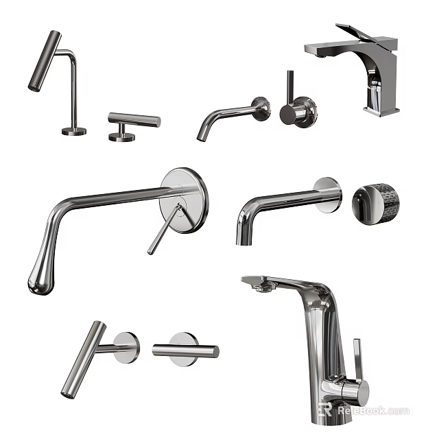 Modern Metal Faucets In Various Styles And Different Installation Designs 3d model 