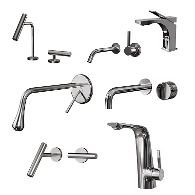 Modern Metal Faucets In Various Styles And Different Installation Designs 3d model