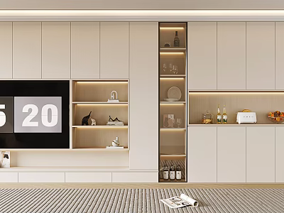 Modern Built in Wine Cabinet In Living Room With Glass Door And Display Shelves 3d model