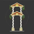 Double Story Architectural Brick Model With Red Roof White Columns Green Vines And Small Trees