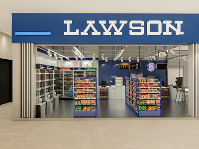 Lawson Convenience Store Interior With Shelves Stocked Full Of Fruits And Food Items 3d model