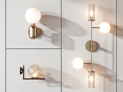 Elegant Modern Wall Sconces With Glass Shades And Brass Metal Frames Design 3d model
