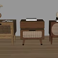 Wind Bedside Table Rattan Drawer-type Bedside Table 3d model