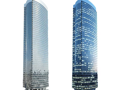 Modern Office Towers With Glass Facade Two Tall Commercial Buildings And Evening Lighting 3d model