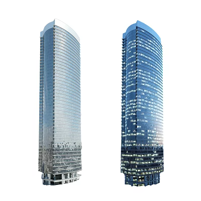 Modern Office Towers With Glass Facade Two Tall Commercial Buildings And Evening Lighting 3d model