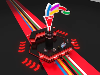 Stylish Modern Bar Counter With LOGO And Colorful Red Decorative Lines 3d model