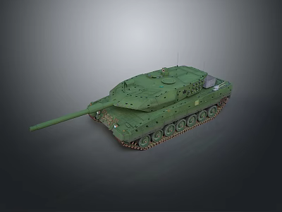 Green Military Tank with Long Barrel and Tracked Wheels Detailed Realistic Model on Gray Background 3d model