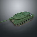 Green Military Tank with Long Barrel and Tracked Wheels Detailed Realistic Model on Gray Background