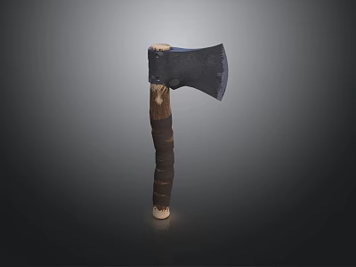 Vintage Handcrafted Axe With Leather Wrapped Wooden Handle And Metal Head 3d model