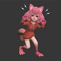 Pink Cat Like Character With Red Hoodie And Yellow Shorts Lightning Bolts And Playful Pose