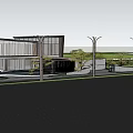 Modern Sales Office Building With Glass Facade Water Feature And Landscaped Garden