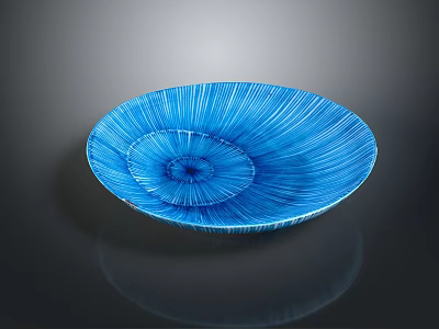 Modern Blue Sculptural Carving With Radial Stripes And Bowl Shaped Textured Design 3d model