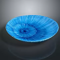 Modern Blue Sculptural Carving With Radial Stripes And Bowl Shaped Textured Design