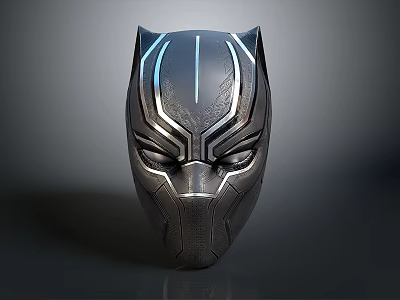 Striking Black Panther Mask With Metallic Texture And Blue Accents Futuristic Look 3d model