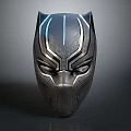 Striking Black Panther Mask With Metallic Texture And Blue Accents Futuristic Look