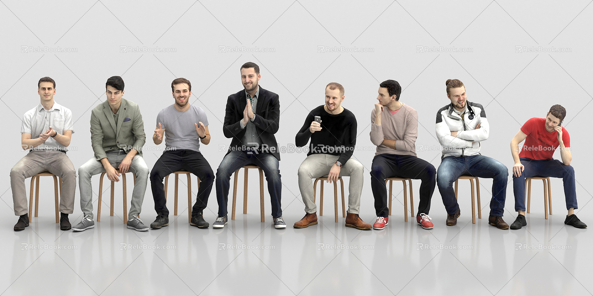 Modern multi-seated casual people 3d model