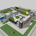 Modern Commercial Complex With Glass Canopy Facade Design And Green Space