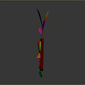 Decorative Red Mask With Yellow Purple Pink Feathers Yellow Glowing Eyes And Green Bottom Decoration