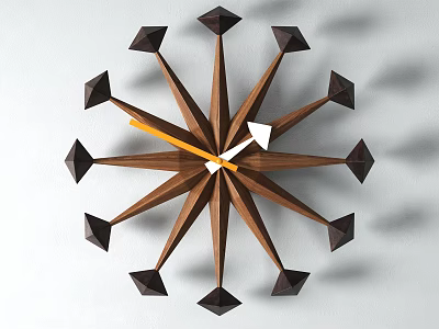 Wooden Geometric Star Shaped Wall Clock On White Background With Decorative Hands 3d model