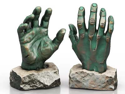 Two Piece Bronze Colored Hand Shaped Ornament Decoration Set With Stone Base 3d model