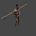 Gory Zombie Bound to Torture Device With Menacing Expression and Blood