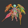 Game and Movie Character With Silver Gray Hair White Top Red Yellow Green Colorful Structures