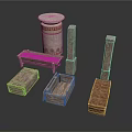 Antique Scenic Components With Carved Columns Wooden Boxes And Pedestals