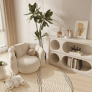 Leisure Chair Lazy Sofa Low Cabinet Potted Plant Carpet 3d model