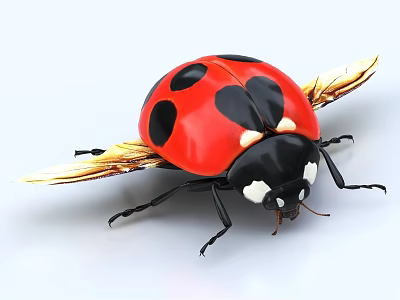 Red Ladybug With Black Spots Yellow Wings Black Body And White Head Spots 3d model