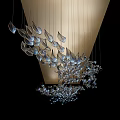 Wave Shaped Chandelier Featuring Blue Small Lights With Soft Lighting On Light Colored Wall
