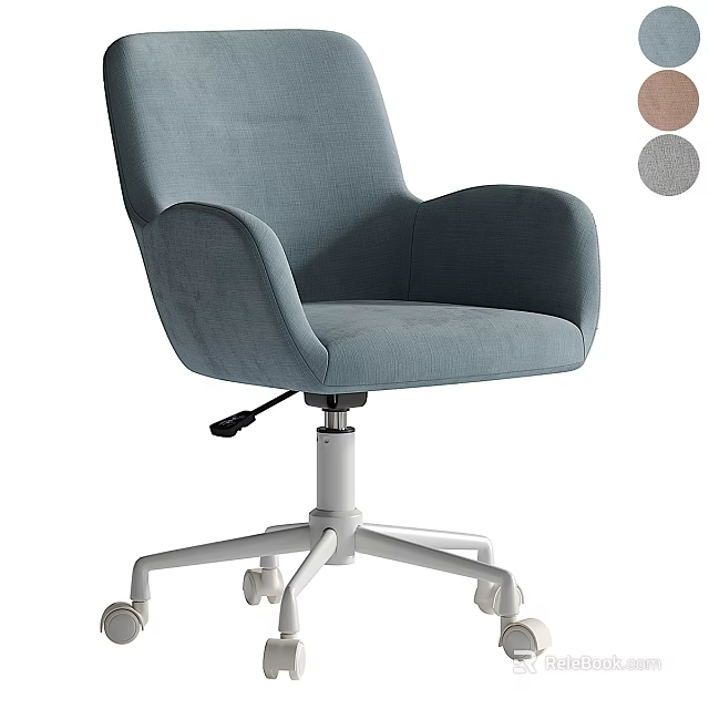 Modern Blue Fabric Office Chair With Armrests White Base Wheels And Color Options 3d model 