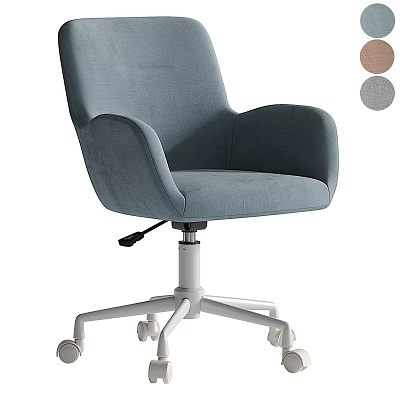 Modern Blue Fabric Office Chair With Armrests White Base Wheels And Color Options 3d model