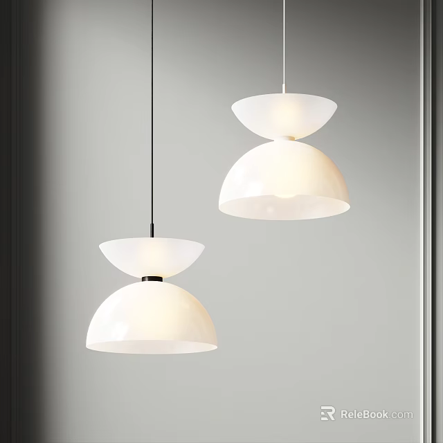 Modern White Double layer Pendant Lights Hanging In Minimalist Gray Background Space 3d model