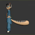3D Game Movie Cat Character In Blue Suit With Orange Tie Striped Tail Standing Pose