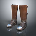 Tall Vintage Leather Boots With Metal Toe Caps Buckle Straps And Retro Design