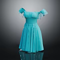 Light Blue Off Shoulder Dress With Frilled Sleeves And Sparkling Flared Skirt