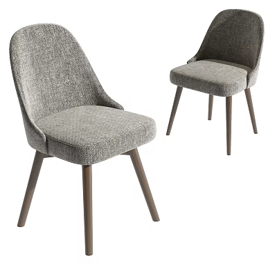 Modern Gray Upholstered Dining Chairs With Wooden Legs And Contemporary Design 3d model