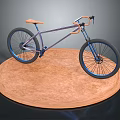 Purple Frame Bicycle With Blue Wheels And Orange Seat On Circular Wooden Platform