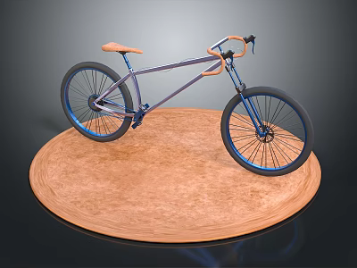 Purple Frame Bicycle With Blue Wheels And Orange Seat On Circular Wooden Platform 3d model