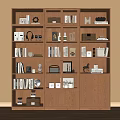 Modern Wooden Bookcase With Glass Door Cabinets Open Shelves Drawers And Decorations