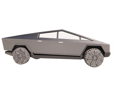 Gray Electric Pickup Truck With Angular Geometric Body And Large Rugged Wheels 3d model