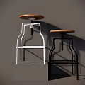 Two Modern Bar Stools With Wooden Seats And White Black Metal Frames